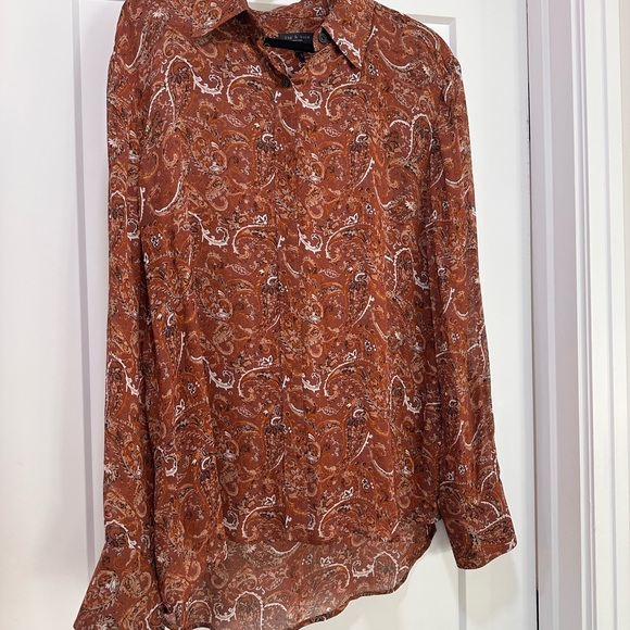 LIKE NEW rag & bone WOMENS Rust Paisley Button Down Shirt - XL - Picture 1 of 5